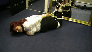trussedup.com - BBW bondage tied up he jerked off over her massive tits and left her hogtied thumbnail