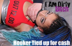 trussedup.com - FiFi liquid black PVC leggings tied up microfoam gagged pay for play bondage thumbnail
